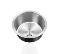WIQUYBML Mini fregaderos Redondos de Cocina, Fregadero pequeño de Acero Inoxidable, un Solo Seno, Color Plata, con rebosadero y escurridor. Incluye Kit Completo de desagüe y Fijaciones. Mon