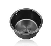WIQUYBML Mini fregaderos Redondos de Cocina, fregaderos pequeños de Acero Inoxidable, Fregadero Negro de un Solo Seno, Fregadero Nano para caravanas con rebosadero para autocaravanas, Bares
