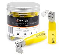 Wirefy 90 PZS de Terminales Faston Piggyback con Termorretracción para Cables Eléctricos - Kit de Terminales Planos de 3 Vías de Desconexión Rápida - 4-6 mm²