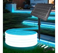 Wisada 24V COB LED tira de neón [5m, Ice Blue], 2400MAH controlador de panel solar, 8 modos, IP68 impermeable flexible FCOB LED tira de neón para la decoración del pasillo del jardín dormitorio