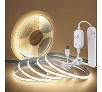 Wisada LED COB 5V USB tira de luz, 8MM 320 LED/m Flexible bajo el gabinete tira de luces con sensor de cuerpo controlador USB para la cocina, garaje, iluminación del hogar de bricolaje