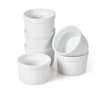WishDeco Juego de 6 Moldes Souffle, 200ml/8 oz Ramequines Horno, Cuencos Aperitivos Ceramica, Moldes para Natillas, Pequeños Cuencos Blancos para Salsas, Crema