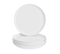 WishDeco Juego de 6 plato blancos de 23 cm de diámetro, platillos de porcelana, platos blancos con borde elevado, platos para servir ensalada, pasta, pizza