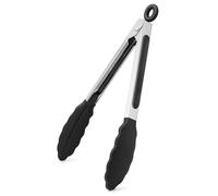 WISYOK Pinzas de Cocina 18cm, Pinzas Cocina con puntas de silicona y mango de acero inoxidable, Pinzas Barbacoa Resistente al Calor, Pinzas Silicona Freidora, Tenazas Cocina (Negro)