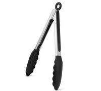 WISYOK Pinzas de Cocina 23cm, Pinzas Cocina con puntas de silicona y mango de acero inoxidable, Pinzas Barbacoa Resistente al Calor, Pinzas Silicona Freidora, Tenazas Cocina (Negro)
