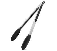 WISYOK Pinzas de Cocina 30cm, Pinzas Cocina con puntas de silicona y mango de acero inoxidable, Pinzas Barbacoa Resistente al Calor, Pinzas Silicona Freidora, Tenazas Cocina (Negro)