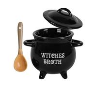 Witch Cauldron Soup Bowl With Spoon - Ceramic 650ml Black Halloween Witch | Broth Bowl And Cauldron Drinkware Set, 14,2 x 11,4 x 14,5 cm 5,59 x 4,49 x 5,71 in | Spooky Halloween Party Tableware And