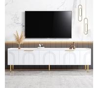 Wiuzo Mueble de TV con puerta texturizada, mueble de TV, asas doradas y patas doradas, 170 x 35 x 47,5 cm (blanco)