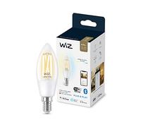 WiZ - Bombilla inteligente Filamento LED Wi-Fi, 4,9w(Eq. 40w) E14 tipo vela, Luz Blanca Cálida a Fría Regulable, con tecnología SpaceSense y compatible con Alexa y Google Home