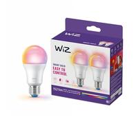 WiZ Bombilla inteligente LED A60, RGB, base E27, equivalente a 100 W, 2200-6500 K, 1521 lm, regulable, compatible con Alexa, Google Assistant y Apple HomeKit, 2 ud