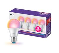 WiZ Bombilla Inteligente LED A60, RGB, E27, equivalente a 60 W, 2200-6500 K, 806 lm, regulable, compatible con Alexa, Google Assistant y Apple Home, paquete 4 ud