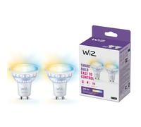 WiZ-Bombilla LED inteligente GU10 de cristal-Pack 2un, 50W, estilo clásico en cristal, Blanco cálido a frio, Wi-Fi/Bluetooth, control por voz/aplicación, funciona con Google Home, Alexa y HomeKit.