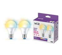 WiZ Smart LED A60 Bulb, Warm to Cool White, E27 Base, 60W, 806 Lumens, Dimmable, Works with Alexa, Google Assistant, and Apple Home, Pack of 2