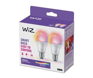 WiZ Smart LED A60 Bulb, White and Full Color, E27 Base, 60W, 806 Lumens, Dimmable, Works with Alexa, Google Assistant, and Apple HomeKit, Pack of 2