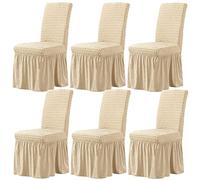 WJHDWYD Fundas elásticas for sillas con Respaldo, 6 Piezas, Fundas elásticas for sillas de Comedor de sirsaca con Falda, sillas el hogar(Cachi,Set di 6)