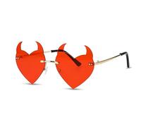 WLLHYF Gafas de sol con forma de corazón y cuernos sin montura para mujer gafas de sol con forma de corazón de Navidad y Halloween gafas divertidas novedosas gafas de punk rock (rojo)