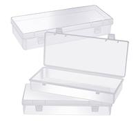 WLLHYF Paquete de 3 recipientes de almacenamiento de plástico pequeños con tapas con bisagras, caja rectangular de almacenamiento de plástico transparente para cuentas(6.1 x 2.56 x 1.18 pulgadas)