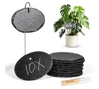 WLWNWFT Pizarra para plantas con varilla de metal, juego de 10 unidades, pizarra para exteriores, resistente a la intemperie, para etiquetar, placas para plantas, placas de hierbas, ovaladas