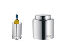 WMF Ambient - Enfriador de vino adecuado para botellas de vino o champán con un diámetro de hasta 92 mm + Tapón para Botella Vino, Acero Inoxidable Pulido, 2.4 cm