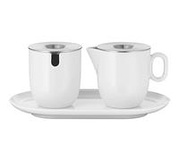 WMF Barista Azucarero de 130 ml y jarra de leche y nata de porcelana de 170 ml con tapas, juego de 3 piezas con plato, jarra de leche, apto para lavavajillas