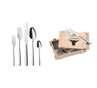 WMF Boston Cromargan Cubertería, Acero Inoxidable, Acabado Pulido, 30 Piezas para 6 Comensales + Juego 6 Cubiertos para Carne, Acero Inoxidable Pulido, 12 piezas