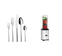 WMF Boston juego de cubiertos de acero inoxidable para 6 personas & Kult X Mix & Go Mini Smoothie Maker, batidora de pie, batidora eléctrica, batidora de batidos 300 vatios, botella de plástico Tritan