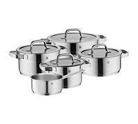 WMF Compact Cuisine - Batería de cocina para inducción (5 piezas, con tapa de cristal, acero inoxidable Cromargan pulido, sin recubrimiento, escala interior)
