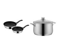 WMF Devil - Juego de 2 Sartenes Antiadherentes 24-28 cm, Sartén de Acero Inoxidable & Diadem Plus - Olla Baja 6.5 L Ø24 cm, Acero Inoxidable Cromargan, con Tapa de Cristal