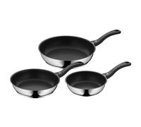 WMF Devil - Juego de 3 Sartenes Antiadherentes 20-24-28 cm, Sartén de Acero Inoxidable y Revestimiento Antiadherente para Todo Tipo de Cocinas Incluido Inducción, Color Negro