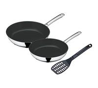 WMF Devil - Juego de sartenes (3 piezas, 24, 28 cm, con espátula, revestimiento de acero inoxidable Cromargan, inducción, revestimiento de cerámica, aptas para horno)
