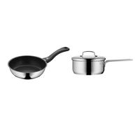 WMF Devil - Sartén Ø20 cm con Revestimiento Antiadherente, Acero Inoxidable Pulido & Mini - Cazo con Tapa Ø16cm Apróx 1,2L, Borde Vertedor, Apilable de Acero Inoxidable Cromargan