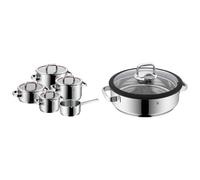 WMF Function 4 - Batería de Cocina, 5 Piezas con Tapas Acero Inoxidable Cromargan, Apta & Vitalis - Fuente Redondo de Cocción al Vapor 28 cm Diámetro, Tapa de Cristal con Borde de Silico