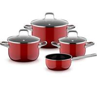 WMF Fusiontec Essential Pro 0521455290 - Juego de cacerolas para inducción (4 piezas, duraderas, resistentes a los arañazos, aptas para todo tipo de fuegos), color rojo