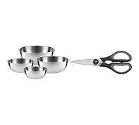 WMF Gourmet-Set de 4 Boles, Acero Inoxidable Mate + Touch Tijeras de Cocina, Acero Inoxidable, Negro, 21cm