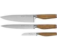 WMF Grand Wood - Set 3 cuchillos, cuchillos con mangos de madera, fabricados en Alemania, mangos de madera de olivo, cuchillos forjados, cuchillos de cocina con acero de hoja especial, Performance Cut