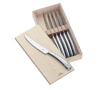 WMF – Juego de 6 cuchillos para carne en caja de madera, filo dentado Cromargan, aptos lavavajillas