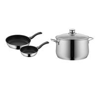 WMF Juego de sartenes Devil de 2 piezas, sartén de 28 cm + 20 cm, sartén de inducción & Diadem Plus - Olla Baja 6.5 L Ø24 cm, Acero Inoxidable Cromargan, con Tapa de Cristal