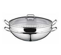 WMF Wok Macao 36 cm – 4 piezas, apto para inducción, tapa de cristal, acero Cromargan