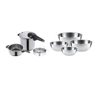 WMF Perfect Premium - Set con Olla Rápida 22 cm de diámetro y medio + cuerpo con cestillo de vapor & Bol Gourmet - Set de 4 Cuencos de Mezcla (16, 18, 22, 24 cm), Acero Inoxidable Cromargan 18/10