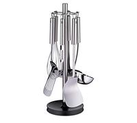 WMF Profi Plus - Juego de 7 Utensilios de Cocina con Soporte, Cucharón, Espumadera, Espátula para Wok, Espátula, Batidor, Pelador de Verduras Acero Inoxidable Cromargan Pulido, 42,5 cm