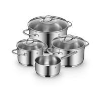 WMF Provence Plus - Batería de Cocina 7 Piezas, Acero Inoxidable Apto para Inducción, 1 Cacerola Baja de 20 cm, 2 Cacerolas Altas de 16 cm y 24 cm, 1 Cazo 16 cm con 3 Tapas de Cristal
