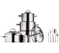 WMF Provence Plus Batería de Cocina, Acero Inoxidable Cromargan, Tapas de Cristal + Boston Cubertería, Compuesto por 60 Piezas Personas Cuchillos Mesa, Tenedores de Postre