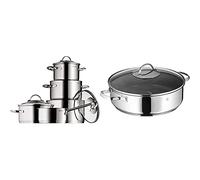 WMF Provence Plus - Batería de Cocina, Acero Inoxidable Cromargan, Tapas de Cristal + Profi Plus - Sartén con Tapa, cromargan 18/10 Acero Inoxidable, con Recubrimiento Antiadherente Durit ProfiSelect