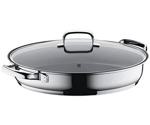WMF - Rustidiera 38 cm Cacerola Baja Larga Oval con Tapa de Cristal, Cromargan 18/10 Acero Inoxidable, Antiadherente, Apto para Inducción y Horno, Diseñado en Alemania