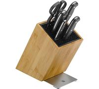 WMF Spitzenklasse Plus - Asia Juego 6 Piezas, 4 Cuchillos con Hoja de Acero Templado Completamente Forjado y Tijeras Multiusos con Soporte FlexTec de Bambú