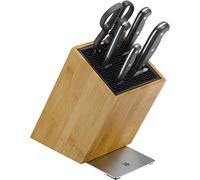 WMF Spitzenklasse Plus - Juego 6 Piezas, 4 Cuchillos con Hoja de Acero Templado Completamente Forjado y Tijeras Multiusos con Soporte FlexTec de Bambú