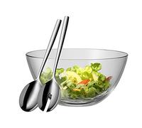 WMF Taverno - Juego de ensalada de 3 piezas, cubiertos de ensalada de acero inoxidable de 25 cm con ensaladera, cuenco redondo de 23,5 cm, ensaladera de cristal, apto para lavavajillas