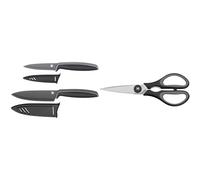 WMF Touch Juego De 2 Cuchillos Con Funda Protector Color Negro, Cuchillo De Cocina 24 Cm Y Cuchillo Multiusos De 20.5 Cm + Touch Tijeras De Cocina, Acero Inoxidable, Negro, 21Cm