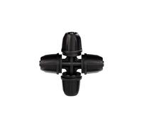 Wodsty Conector de manguera de 4 vías, paquete de 10, riego por goteo de 4 | 10 conectores de manguera de jardín de 4/7 mm, 4 vías con mecanismo de bloqueo, tapa negra