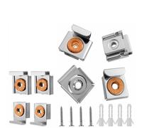 Wodsty Juego de 4 piezas de montaje para espejos cromados | Juego de 4 soportes de pared para espejo de metal cromado, clips de cristal sin marco, soportes de montaje y abrazaderas